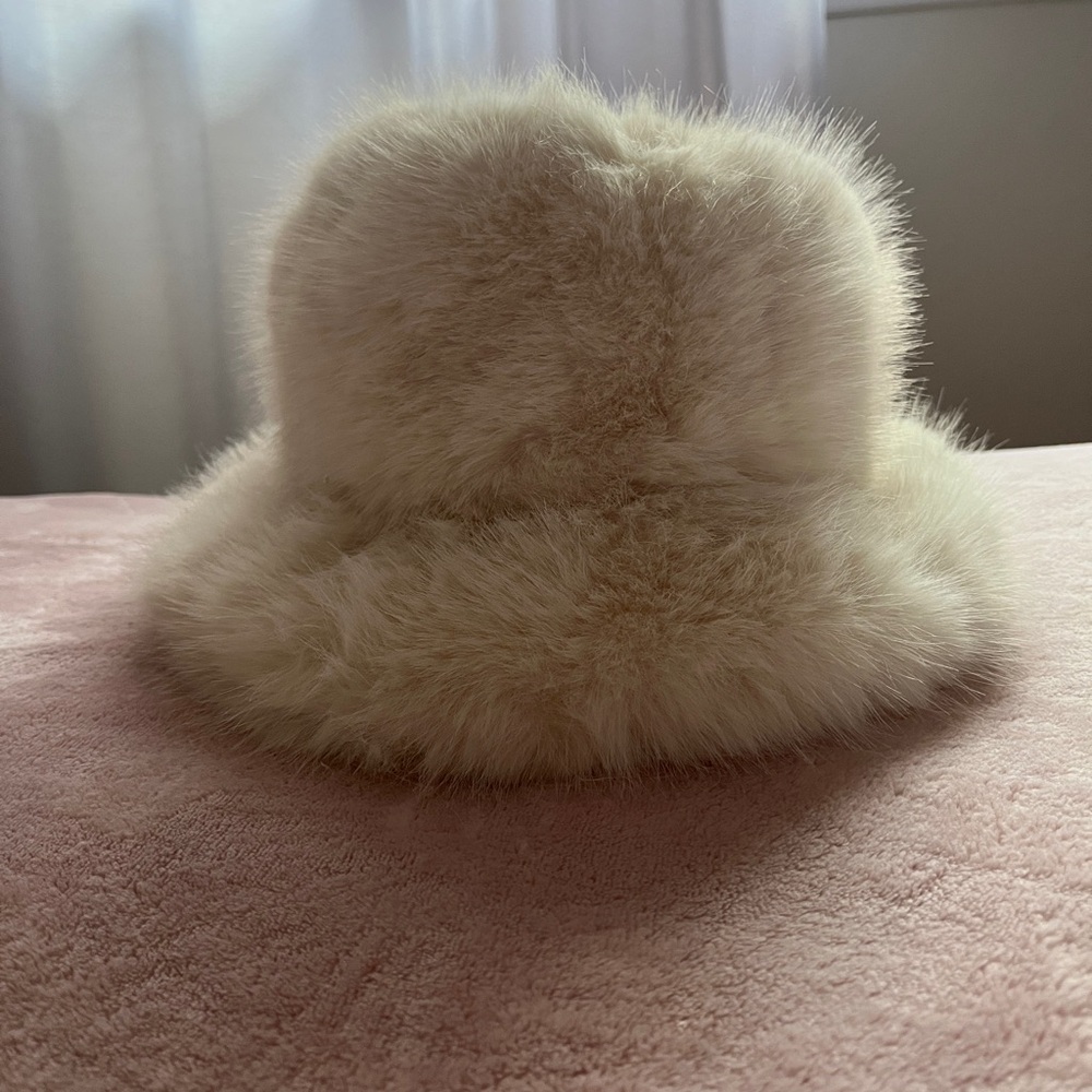 fuzzy cream hat